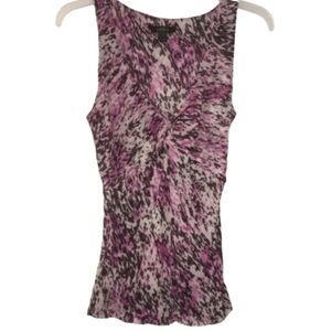 EXPRESS Tank Top Fitted Chiffon Pink Black Abstract Ruched Womens Size Small